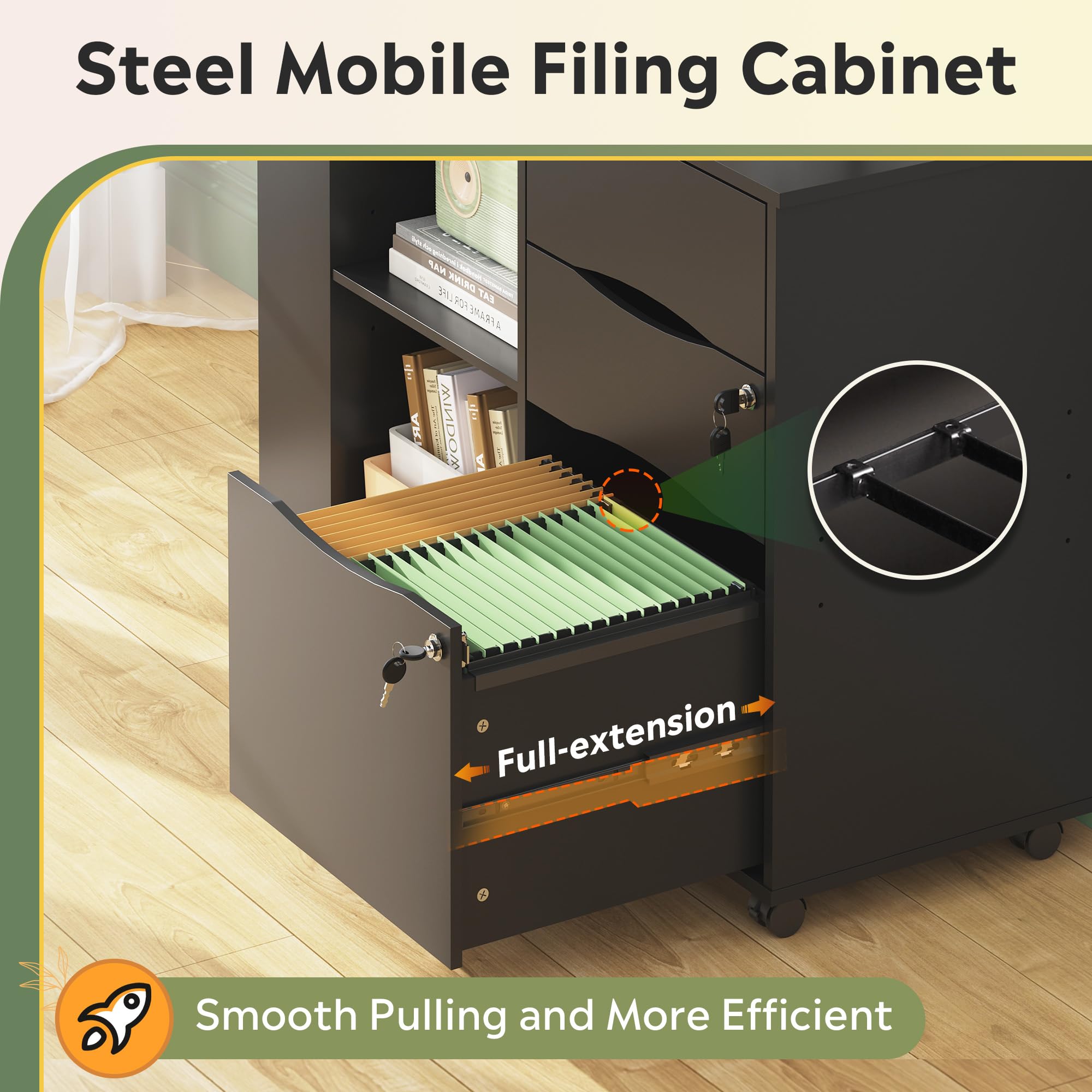 Mobile Filing Cabinet with Lock and Charging Station