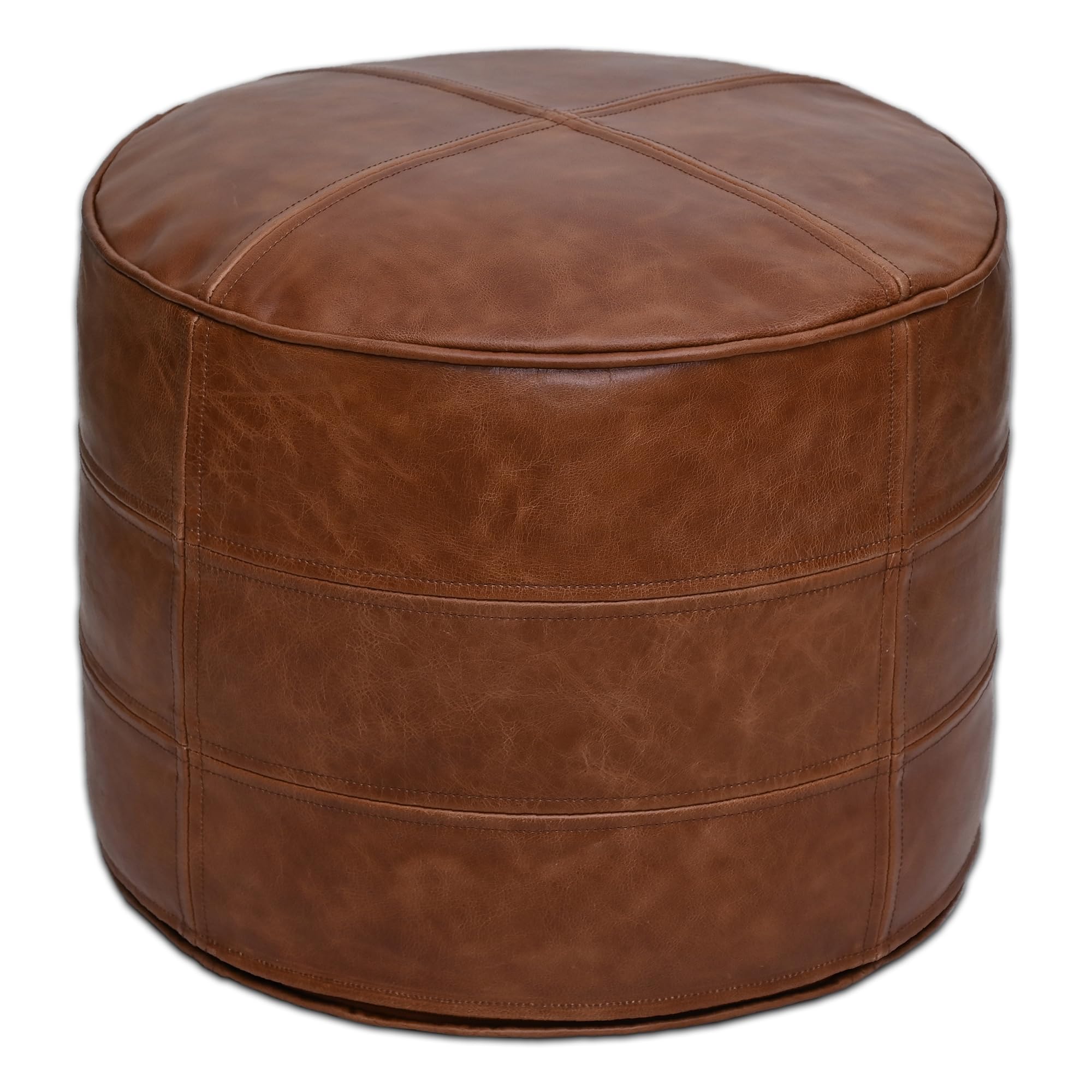 Genuine Leather Pouf Distressed Brown