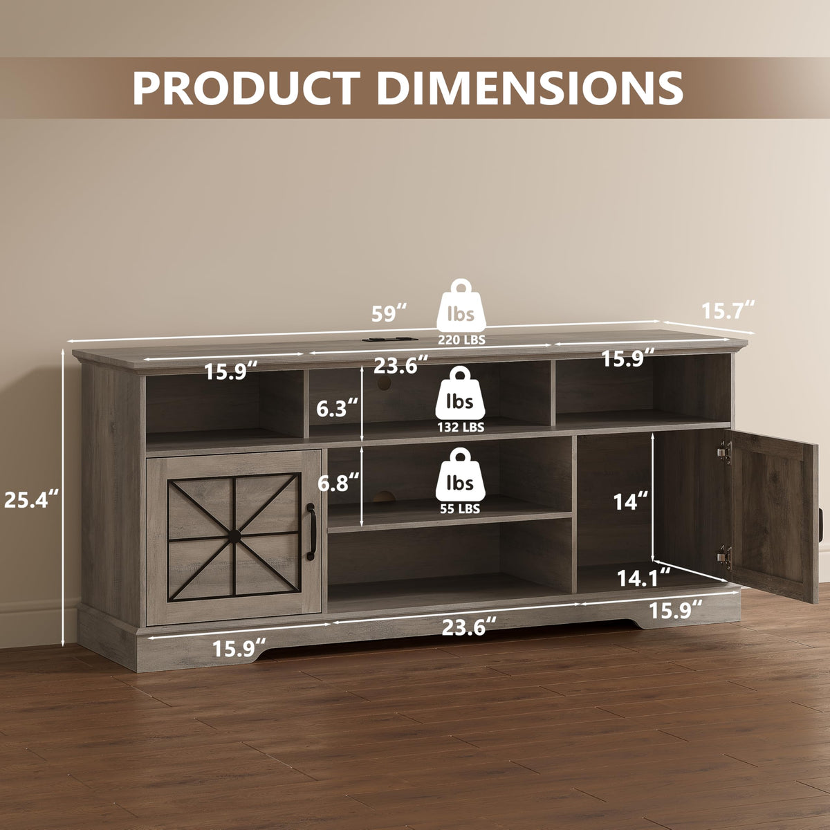 59 Inch TV Stand with RGB LED Lights and Storage Cabinets