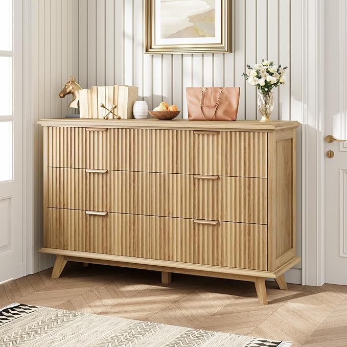 Fluted 6 Drawer Dresser with Metal Handle