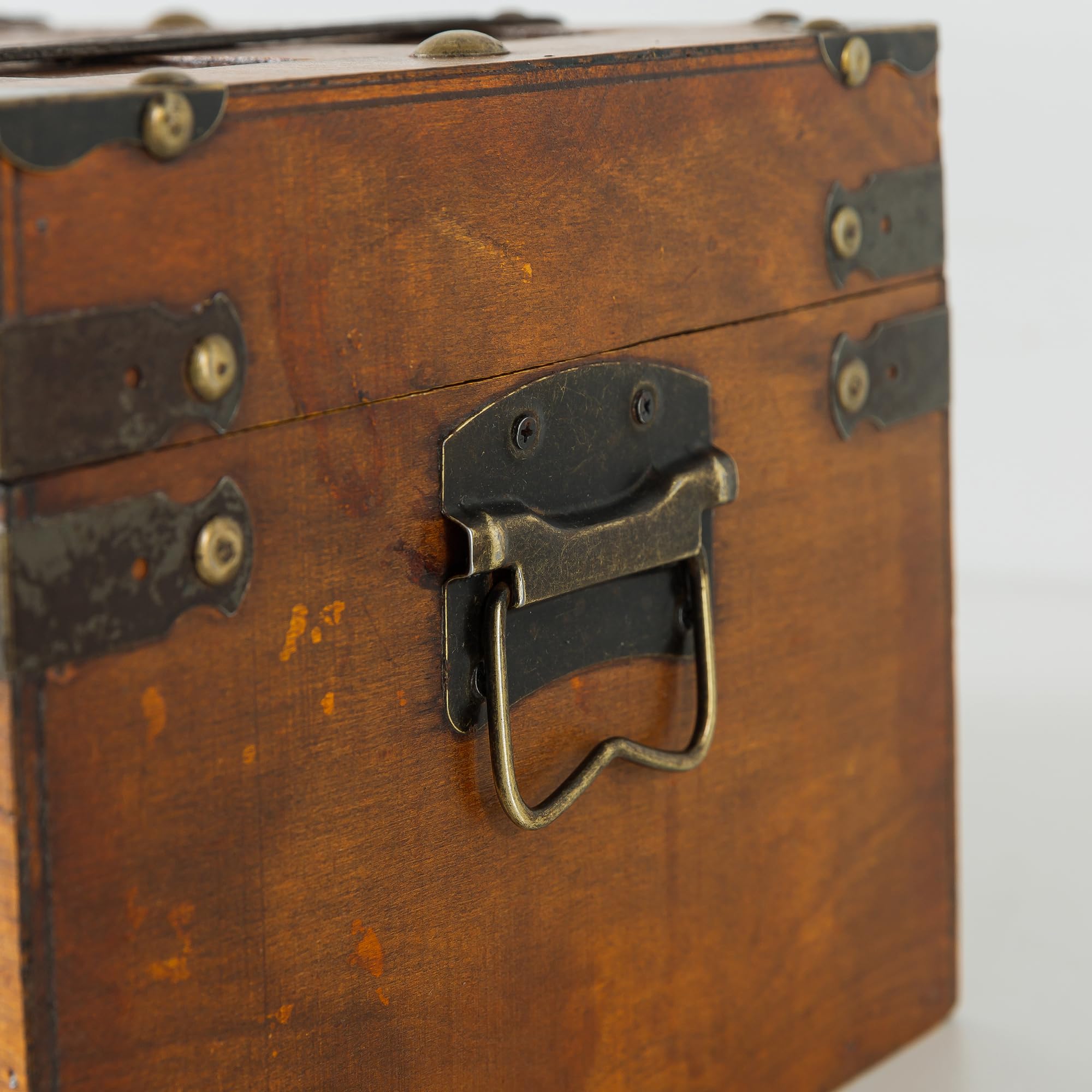 Wooden Treasure Chests Set of 2 with Hinged Lids