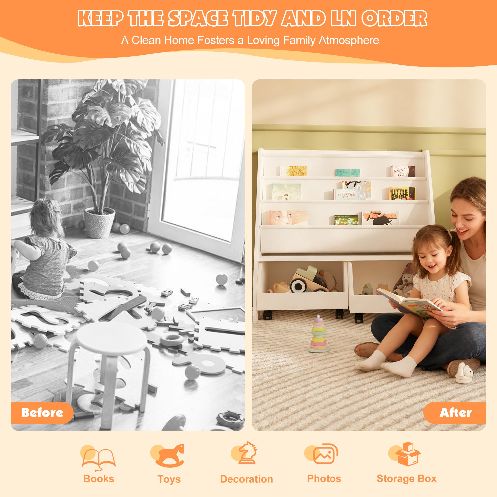 Kids Bookshelf with Storage and Drawers