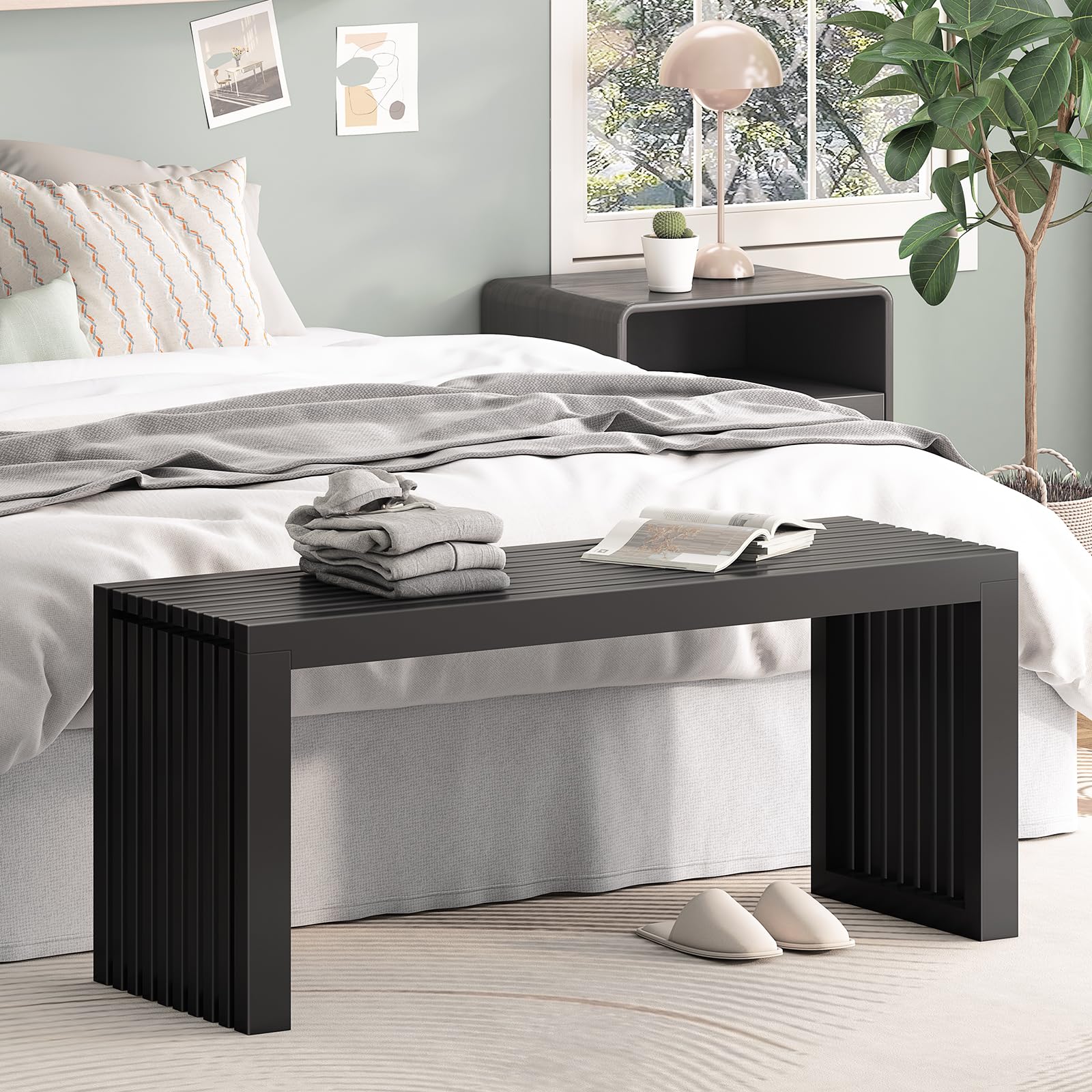 Bamboo Dining Bench 35 Inch Entryway Shoe Rack