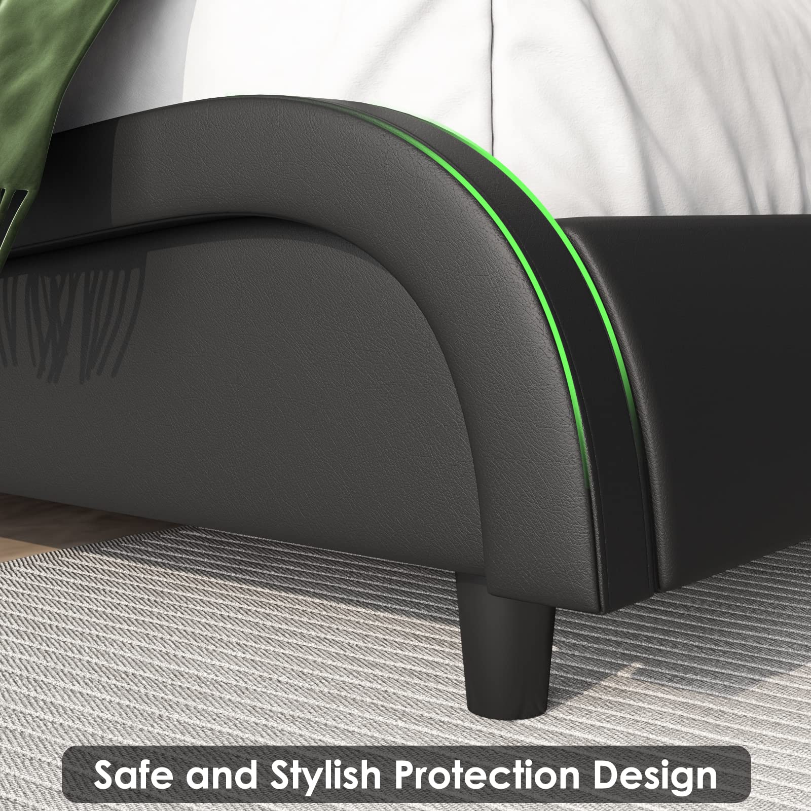 Modern Upholstered Platform Bed Frame with Adjustable LED Headboard - Queen
