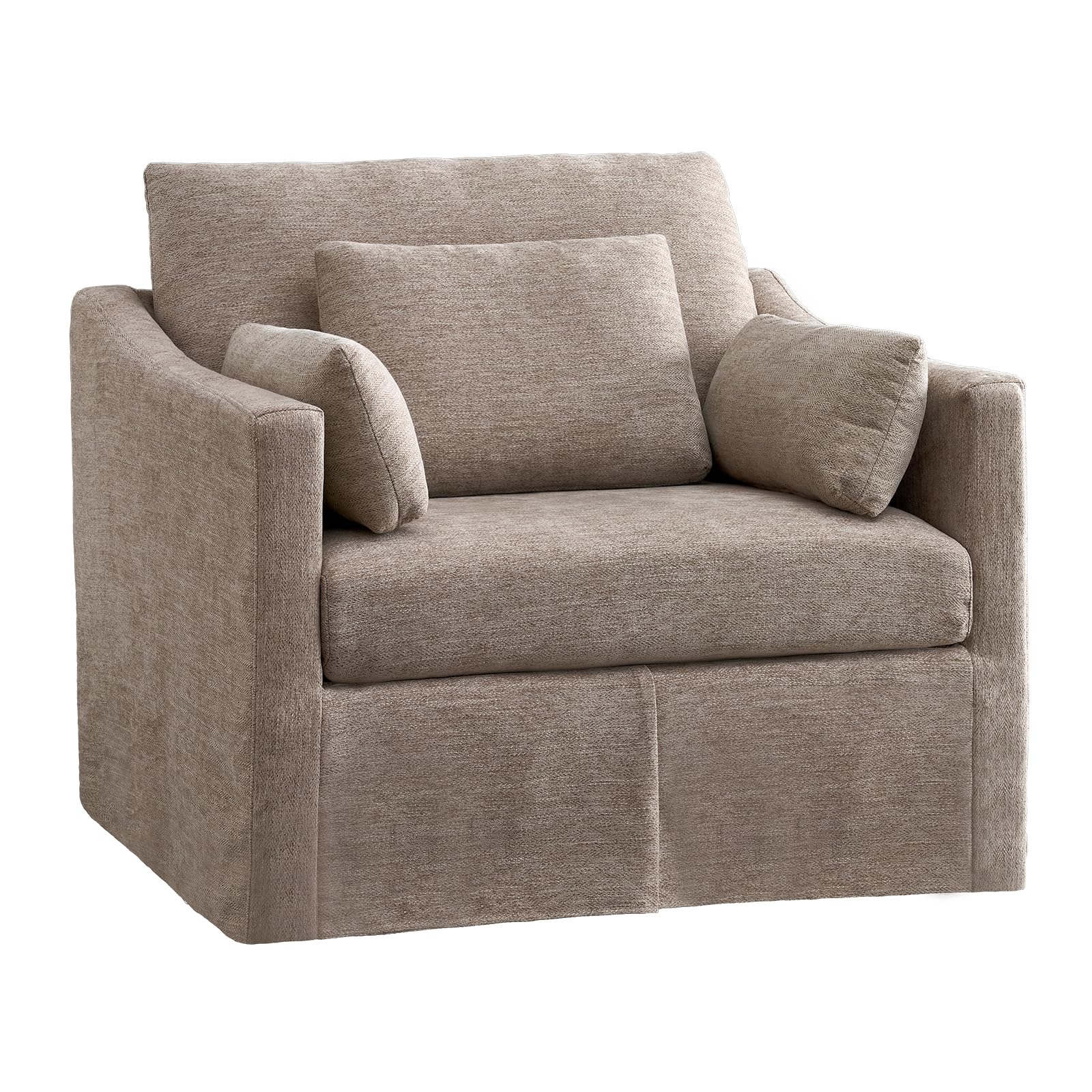 ONBRILL Accent Chair for Living Room, Slipcovered Chair with 3 Throw Pillows, Comfy Reading Chair, Deep Seat Armchair w/Sloped Arms, Modern Single Couch Sofa for Apartment, Wheat