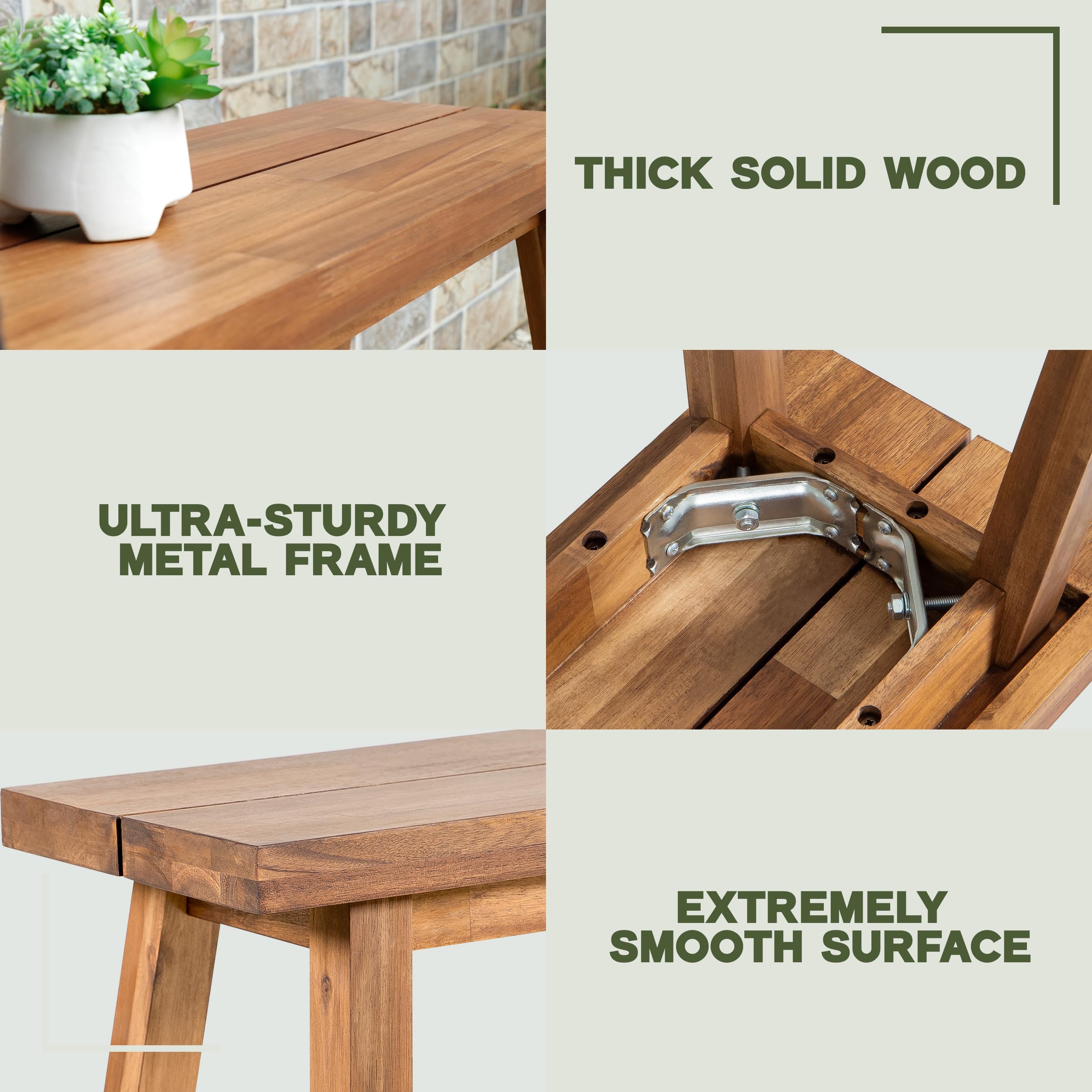 Acacia Wood Bench for Entryway and Living Room