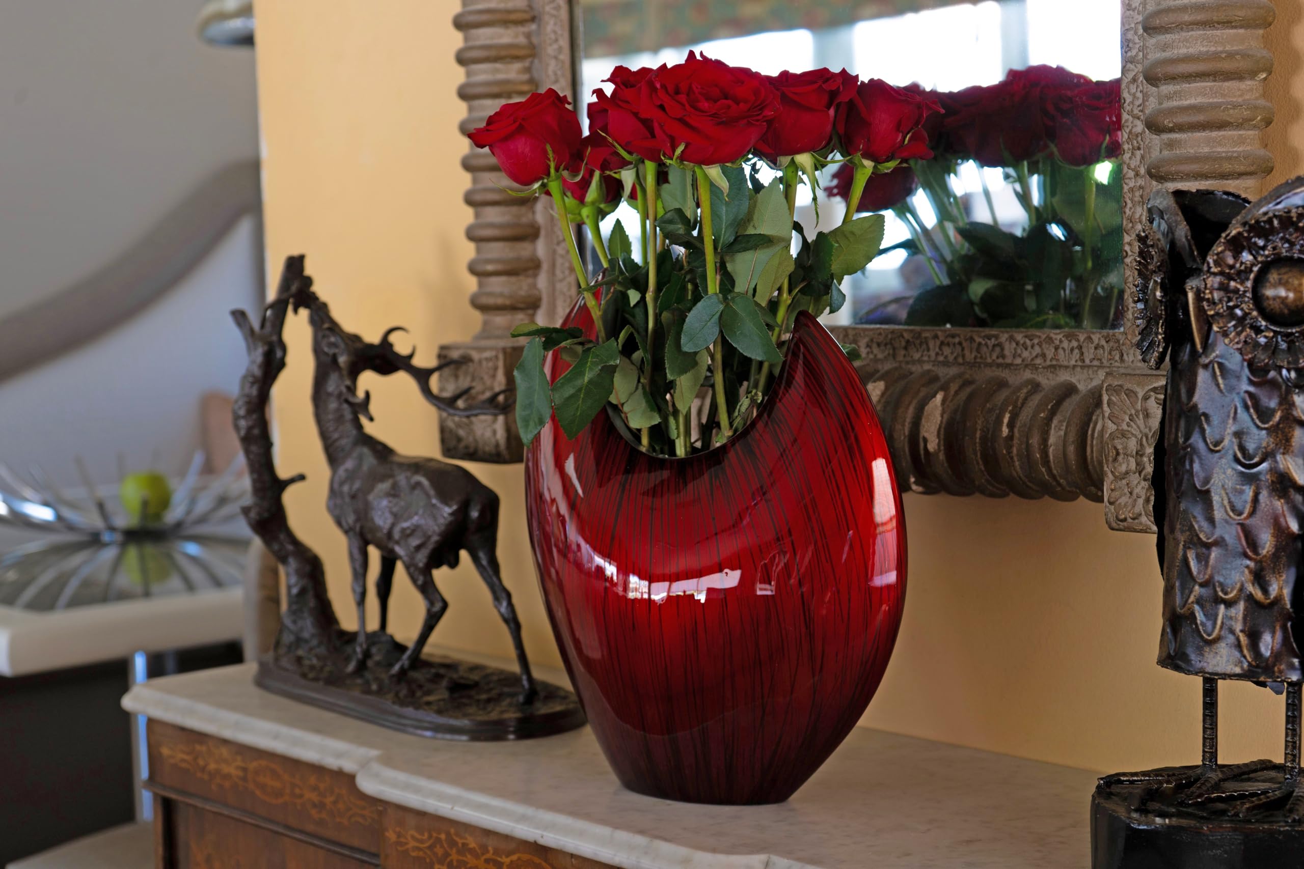 Acentuada Fat Pointed Red Glaze Vase 13.5" H