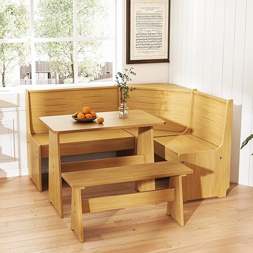 L-Shape Corner Dining Nook Set with Bench and Chair