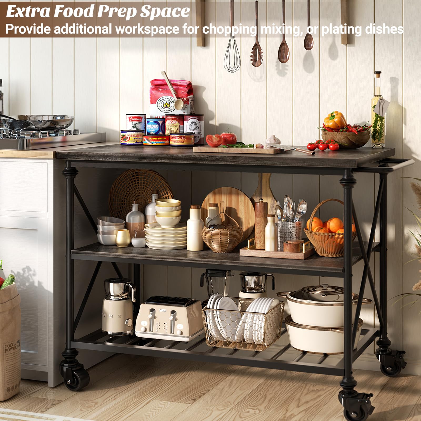 3-Tier Kitchen Island Cart with Wheels