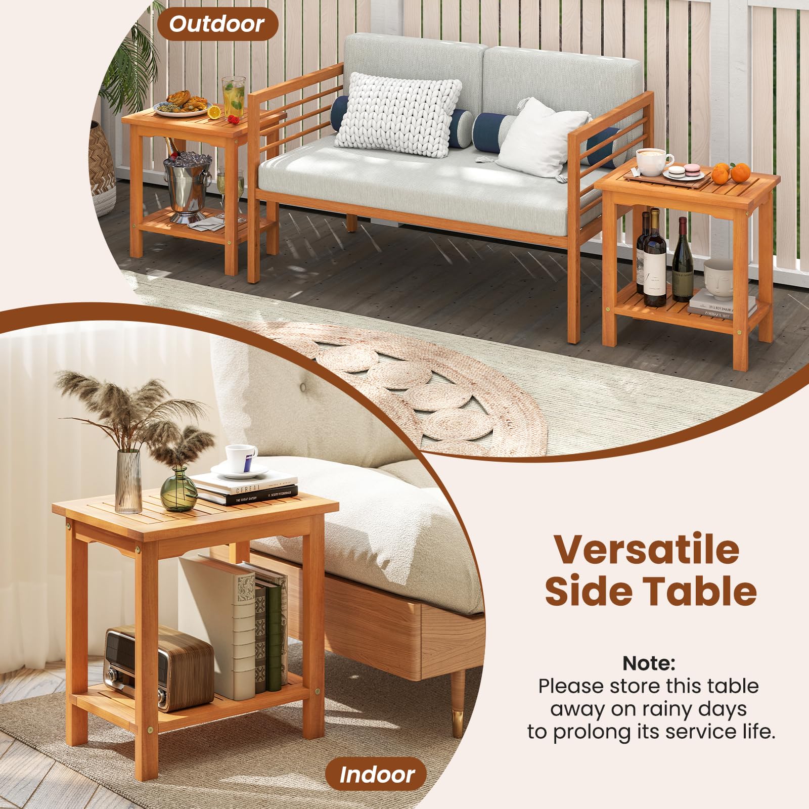 2-Tier Acacia Wood Side Table