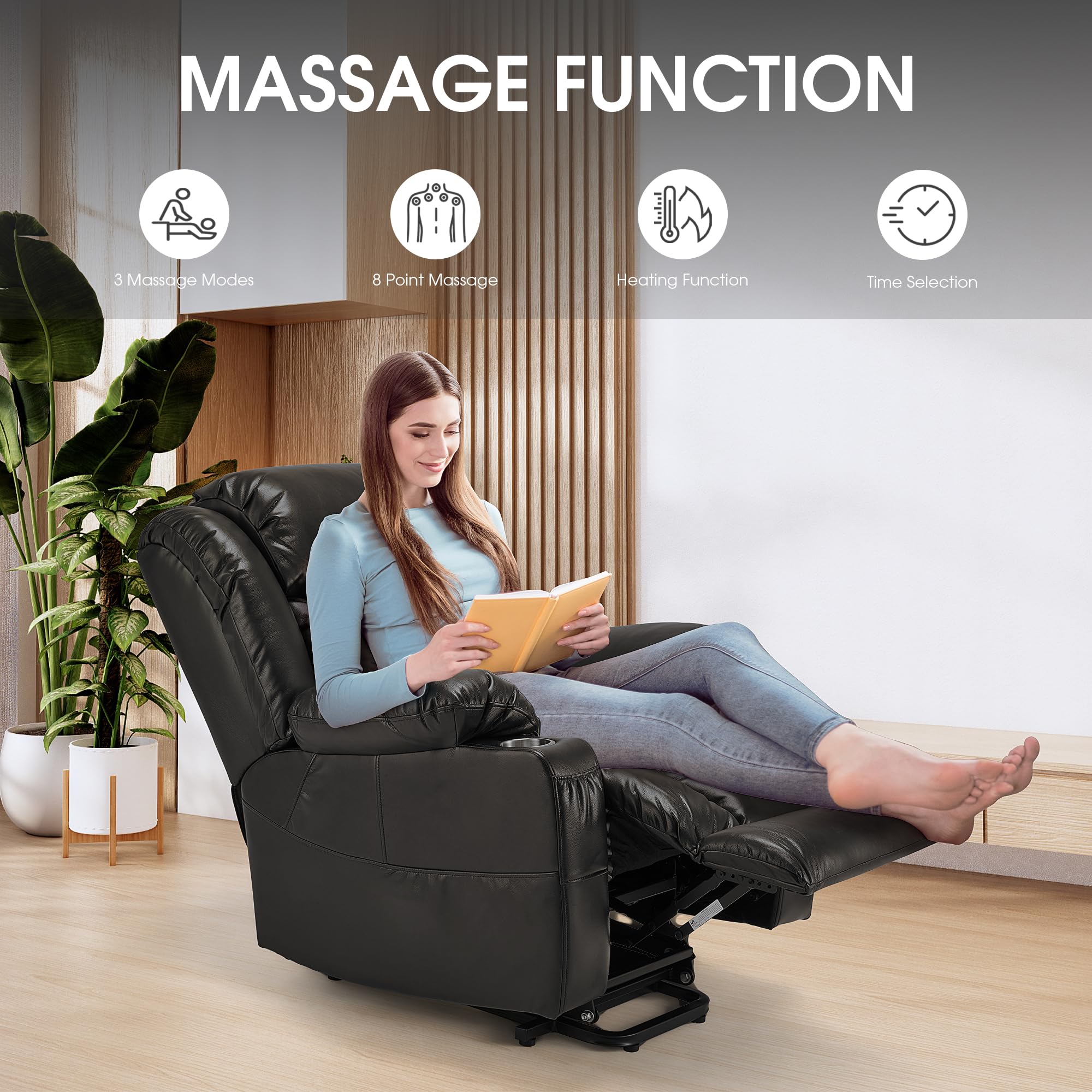 Large Power Lift Recliner Chair with Massage and Heat