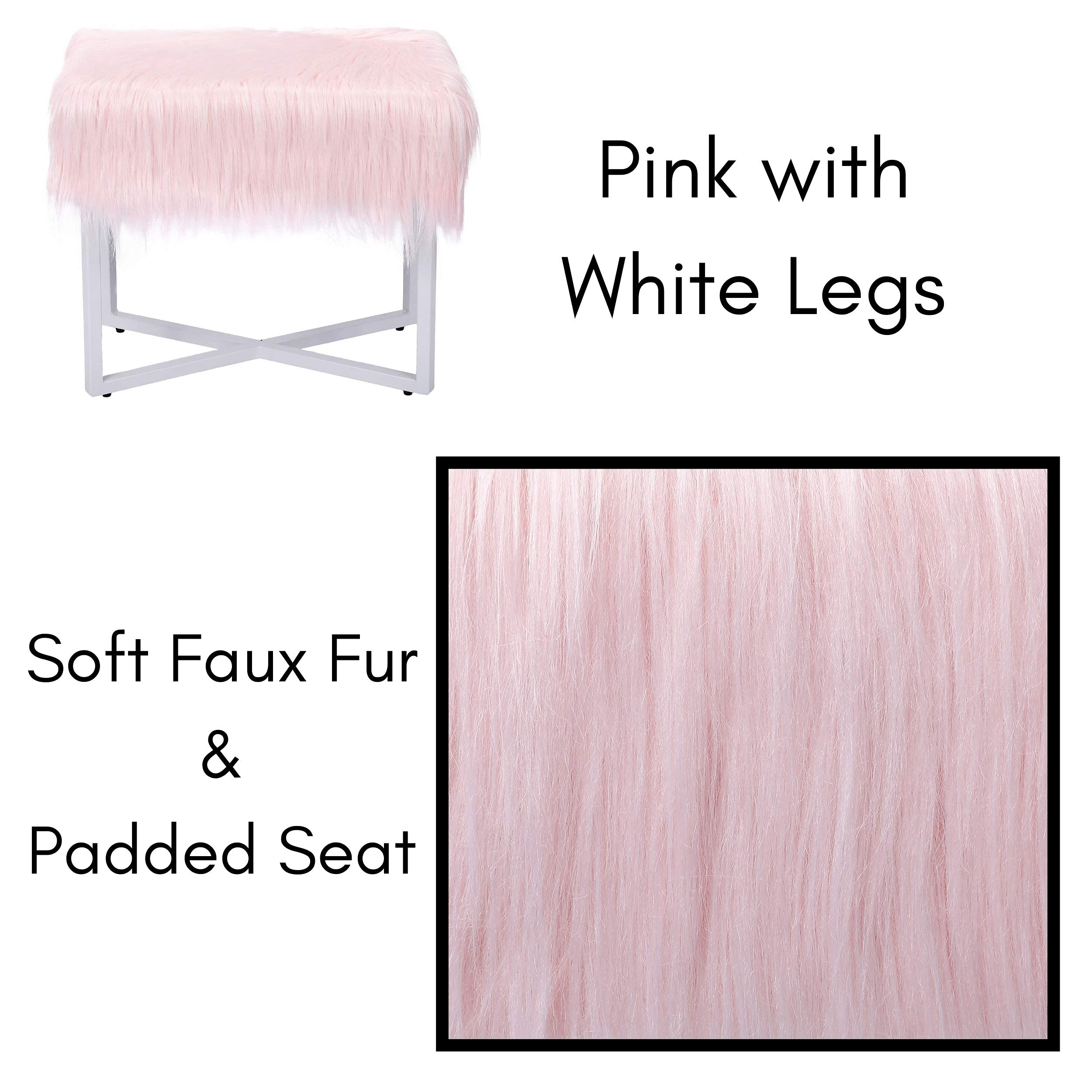 Rectangular Faux Fur Vanity Stool Ottoman Pink