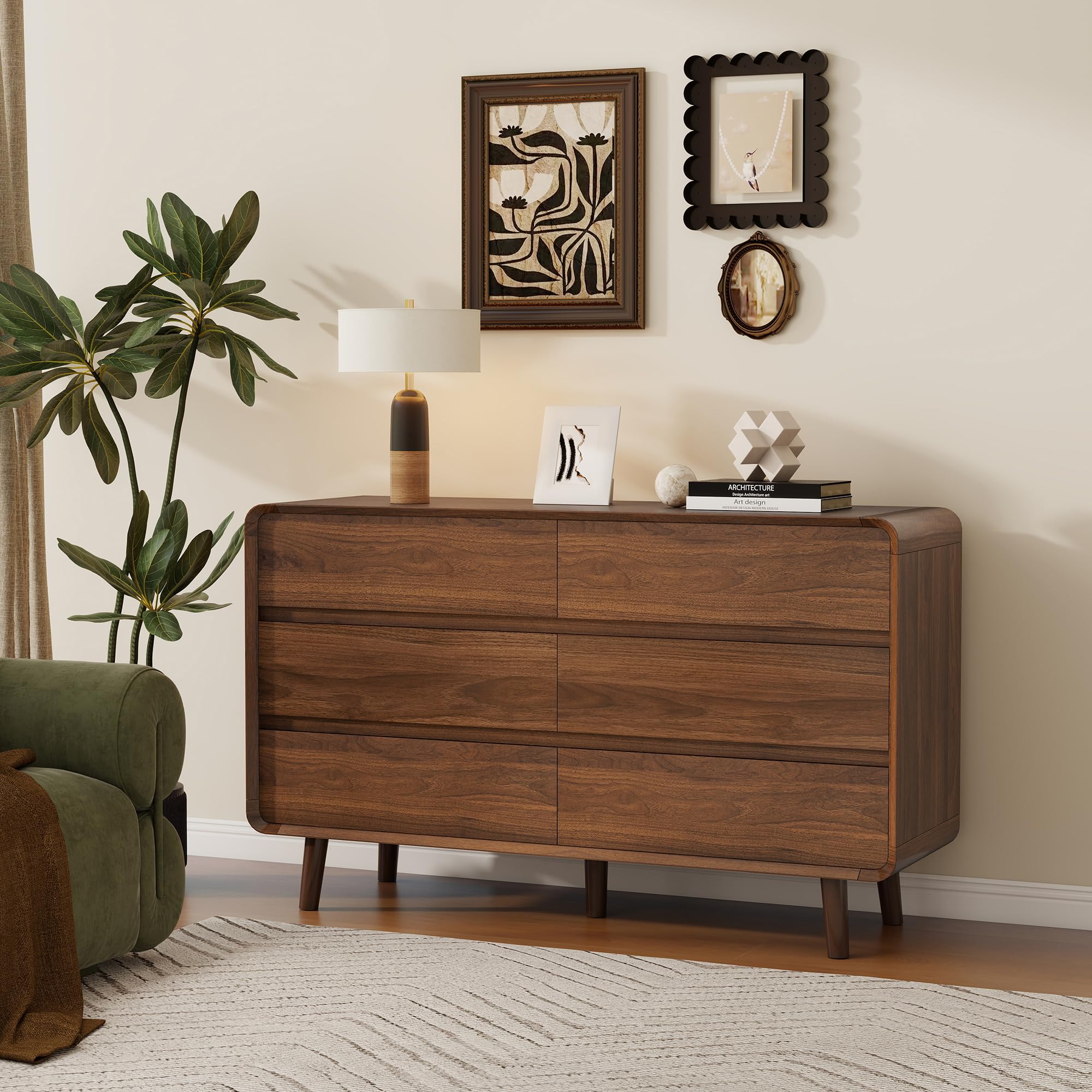 47" Wide Mid Century Modern Dresser with 6 Drawers