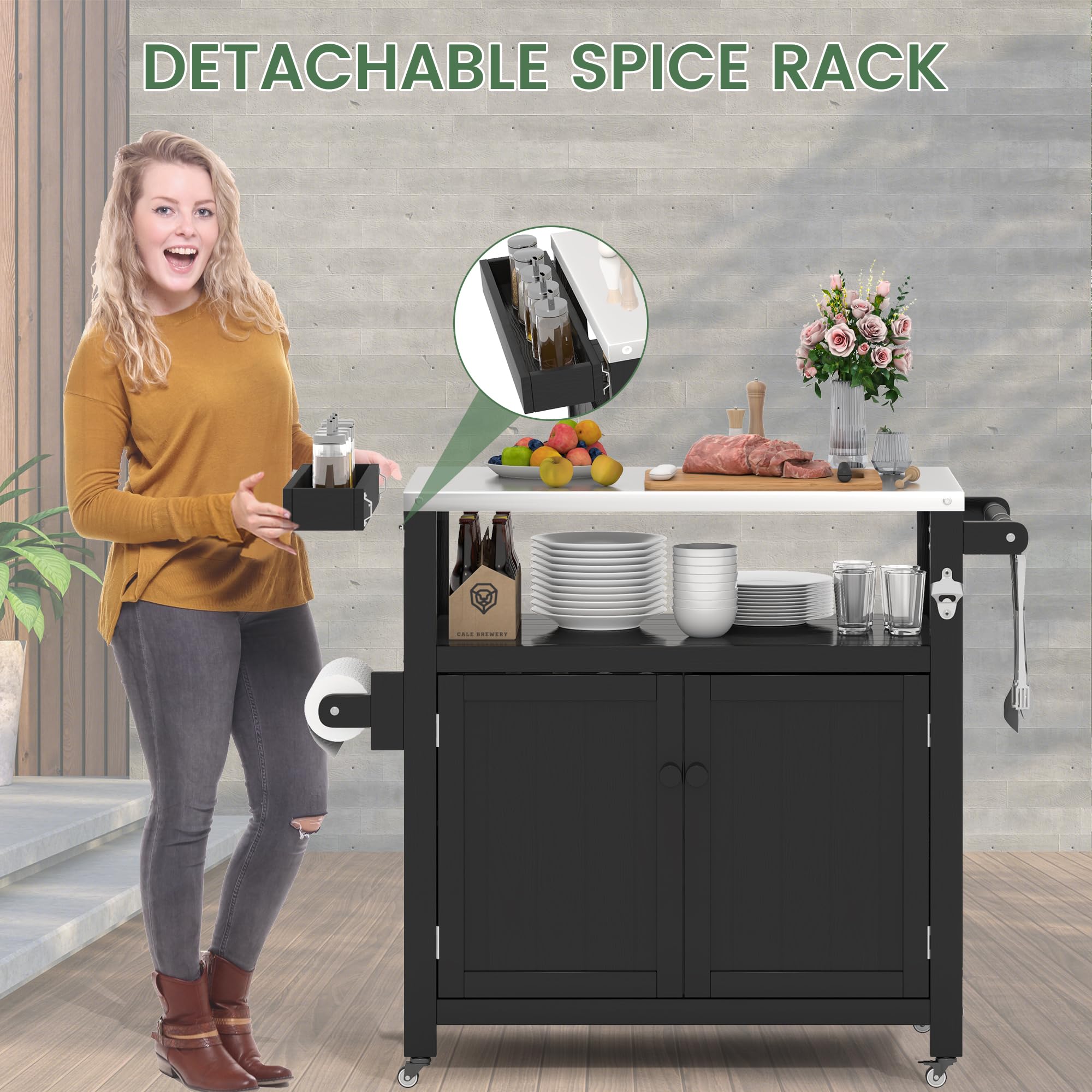 Weatherproof Outdoor Kitchen Island with Stainless Steel Top