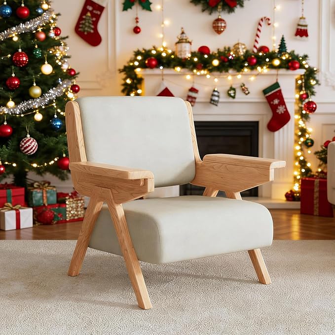 Velvet Accent Chair Solid Wood Frame Green