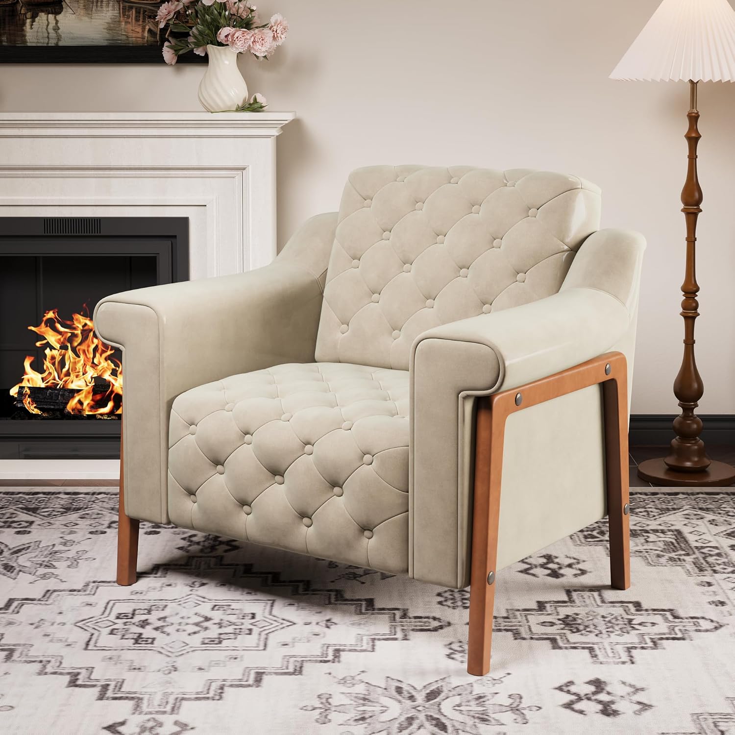 Brown PU Leather Accent Chair with Ergonomic Support