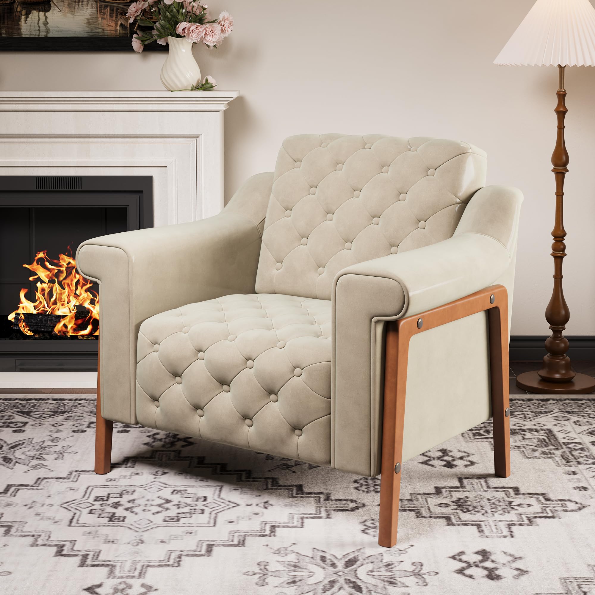 Ivory Accent Chair with PU Leather