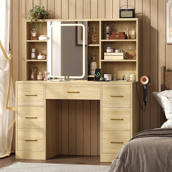 Large Vanity Desk with Mirror and Lights