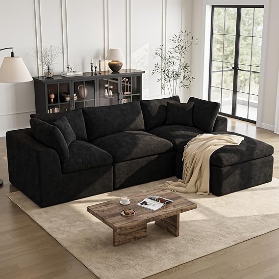 108 Inch L-Shaped Sectional Sofa with Ottoman