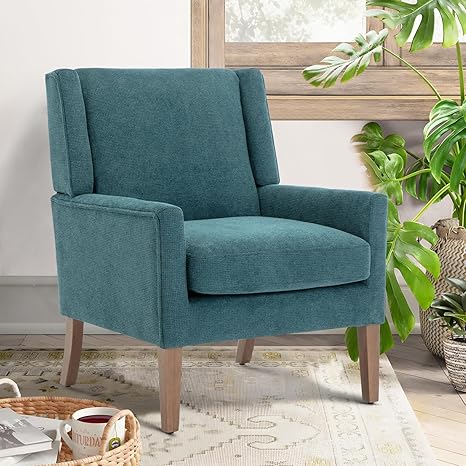 Mid-Century Modern Wingback Accent Chair Set of 2 - Green Chenille Upholstered
