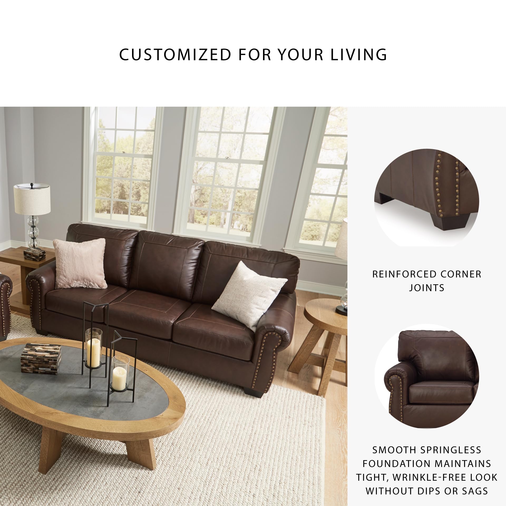Classic Leather Sofa with Nailhead Trim