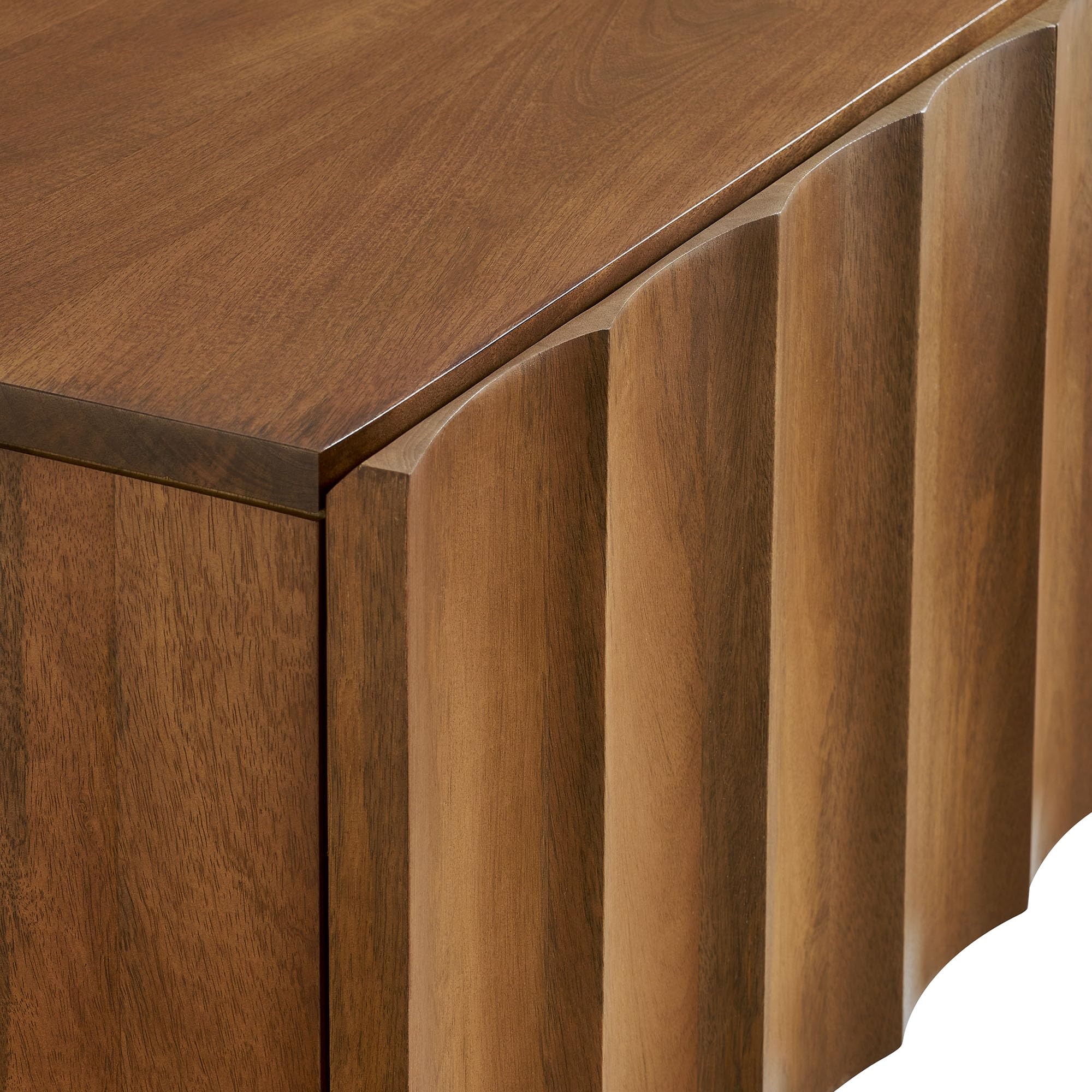 Modway Sorren 54 Inch Scalloped TV Stand in Walnut – 3 Door Media Console Cabinet – Modern Storage TV Stand with Doors