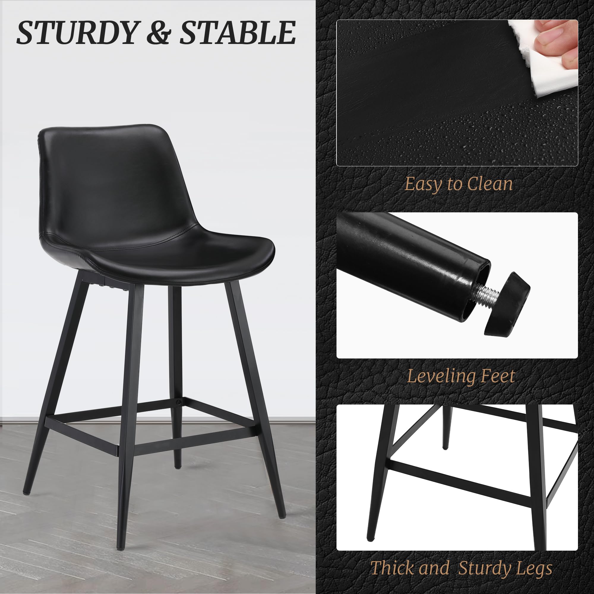 24 Inch Counter Stool Set of 3 with Back and Footrest