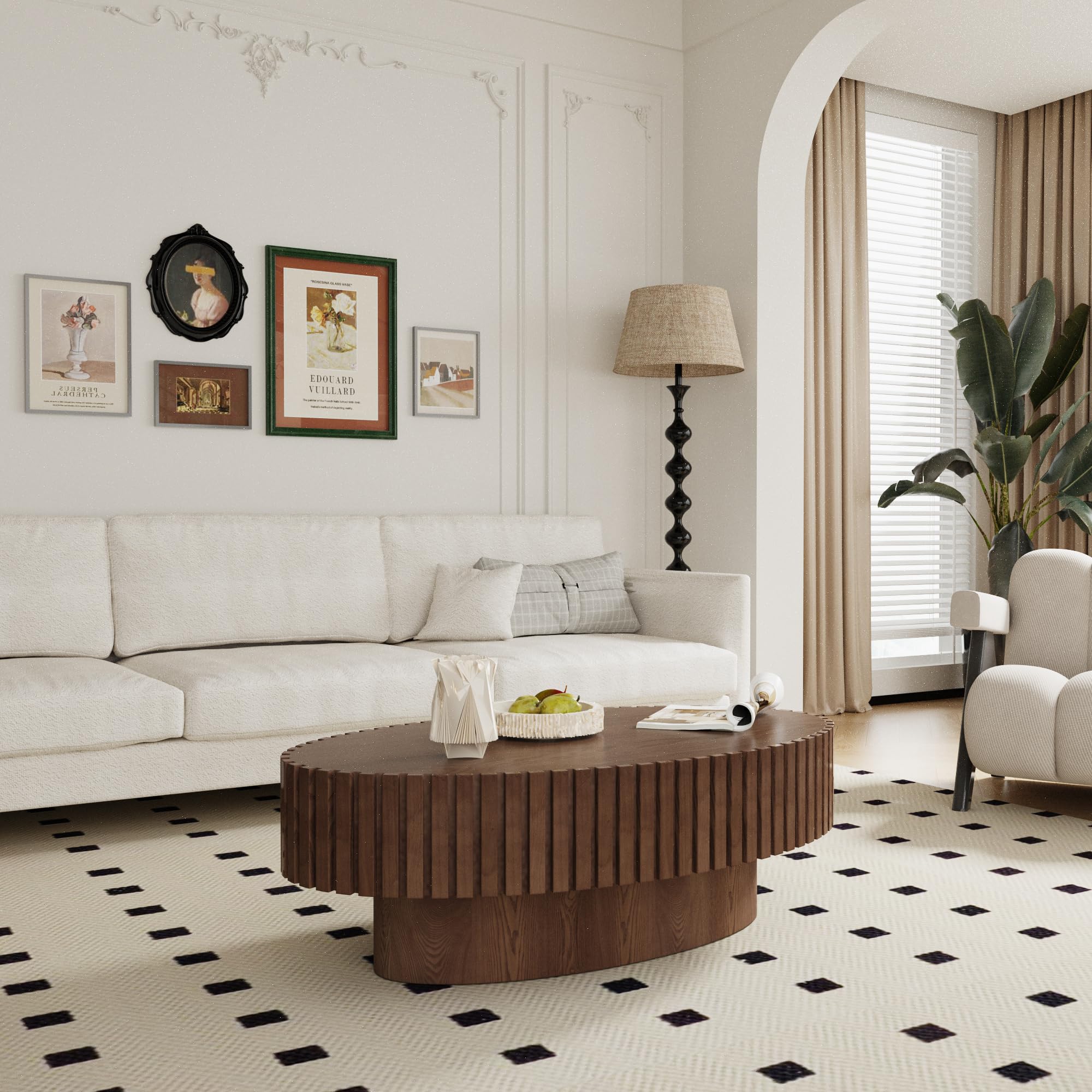 Oval Drum Coffee Table with Fluted Design