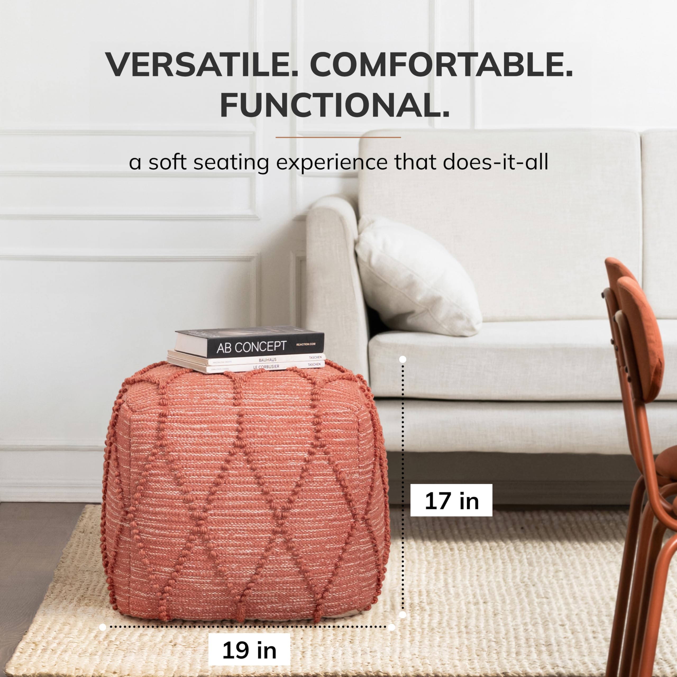 Handcrafted Pouf Ottoman Footrest Terracotta