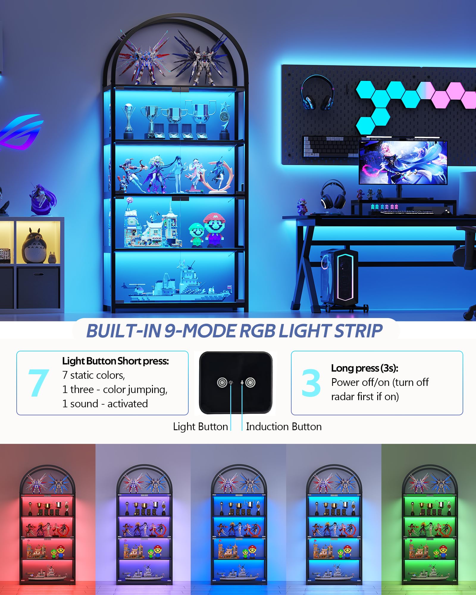 5-Tier Glass Display Cabinet with RGB Lights