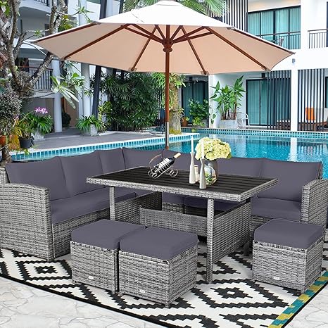 7-Piece Outdoor Rattan Sectional Sofa Set with Cushions
