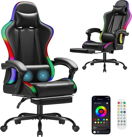 Ergonomic Gaming Chair with Footrest and Massage Lumbar Support