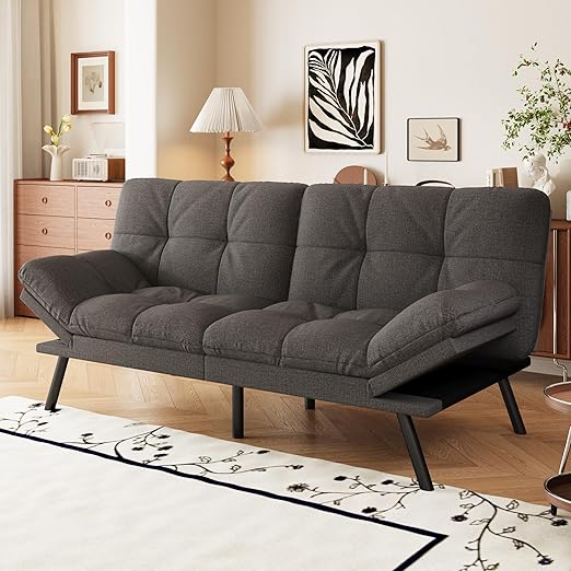 Convertible Faux Leather Futon Sofa Bed with Memory Foam