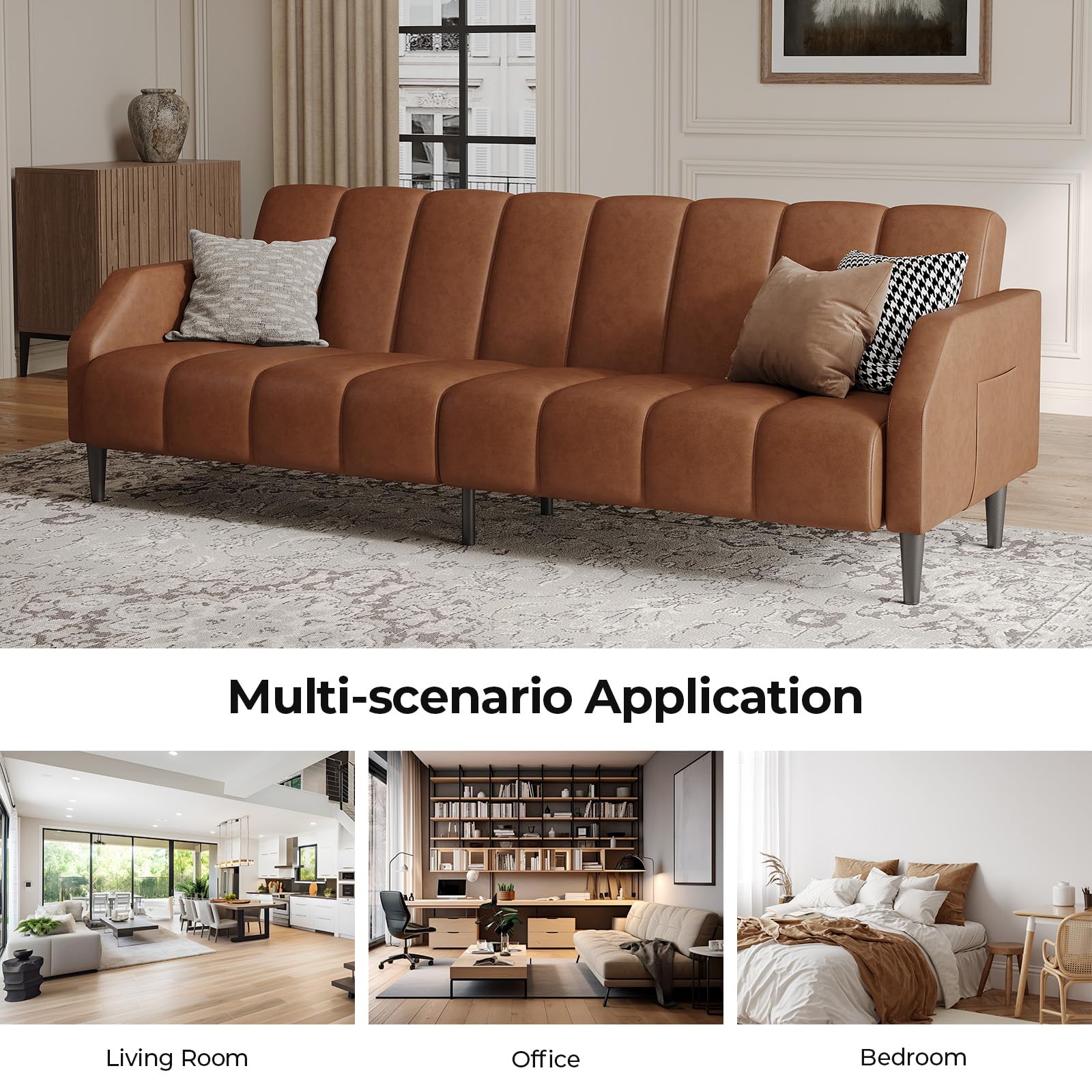 Convertible Futon Sofa Bed with Adjustable Backrest