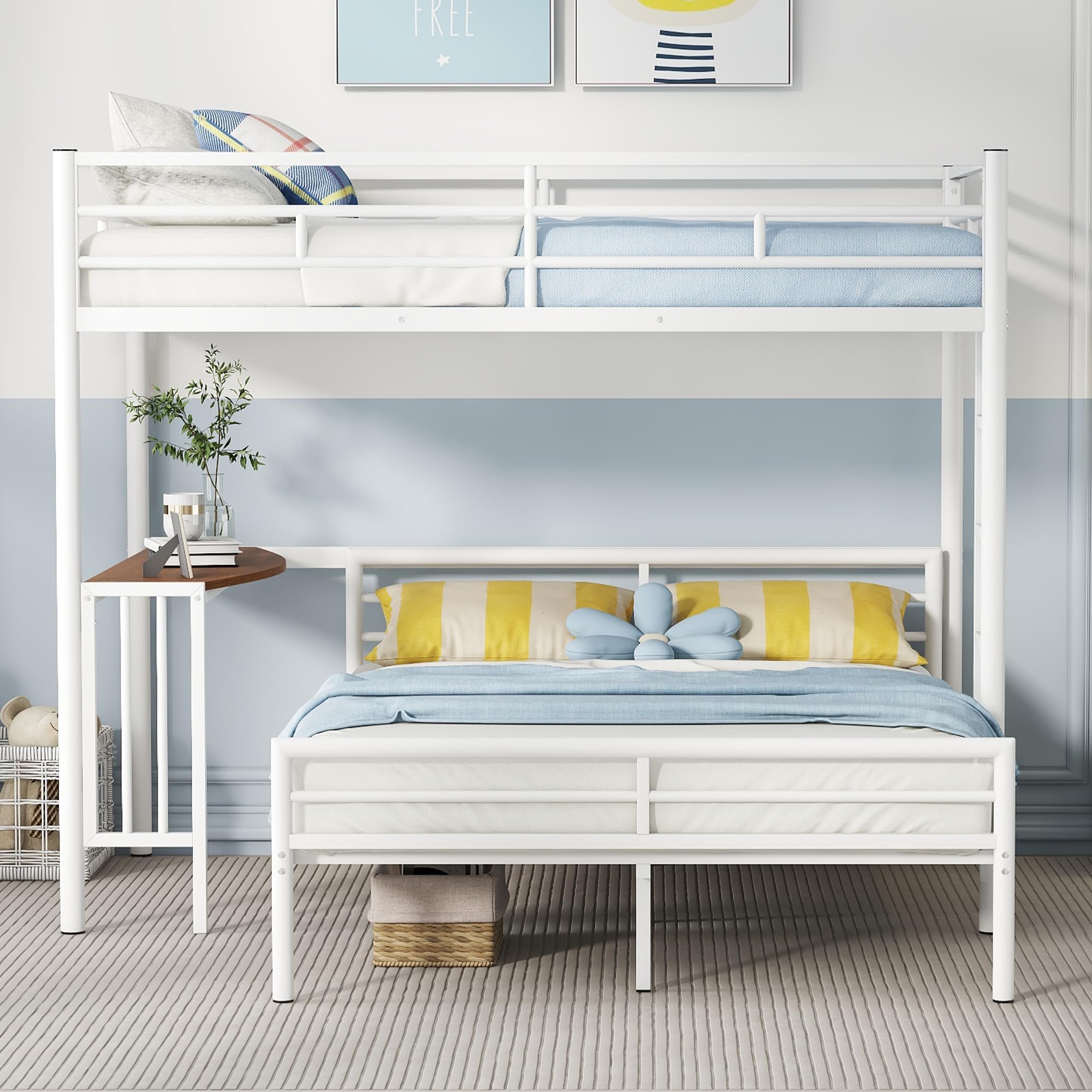 Twin Over Full Metal Bunk Bed with Desk