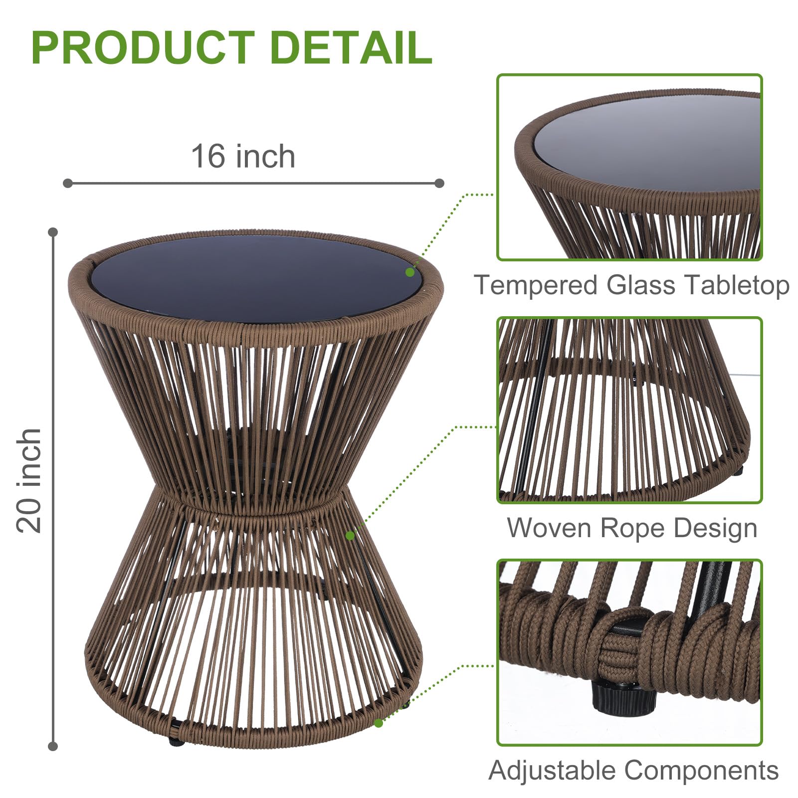 Woven Rope Side Table with Glass Top