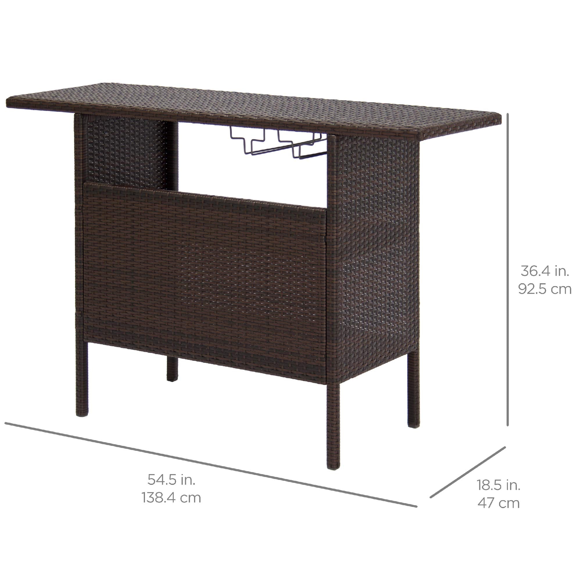 Outdoor Wicker Bar Counter Table with Storage Shelves