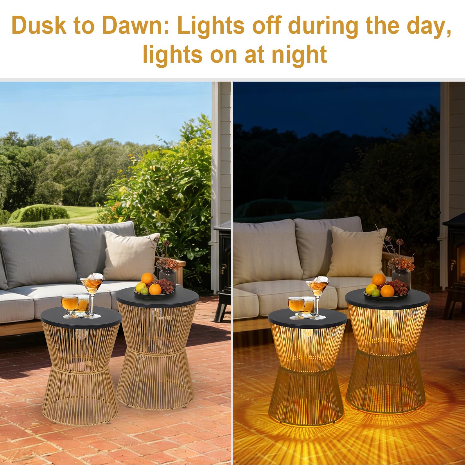 Solar Outdoor Side Table Set with Dimmable Light