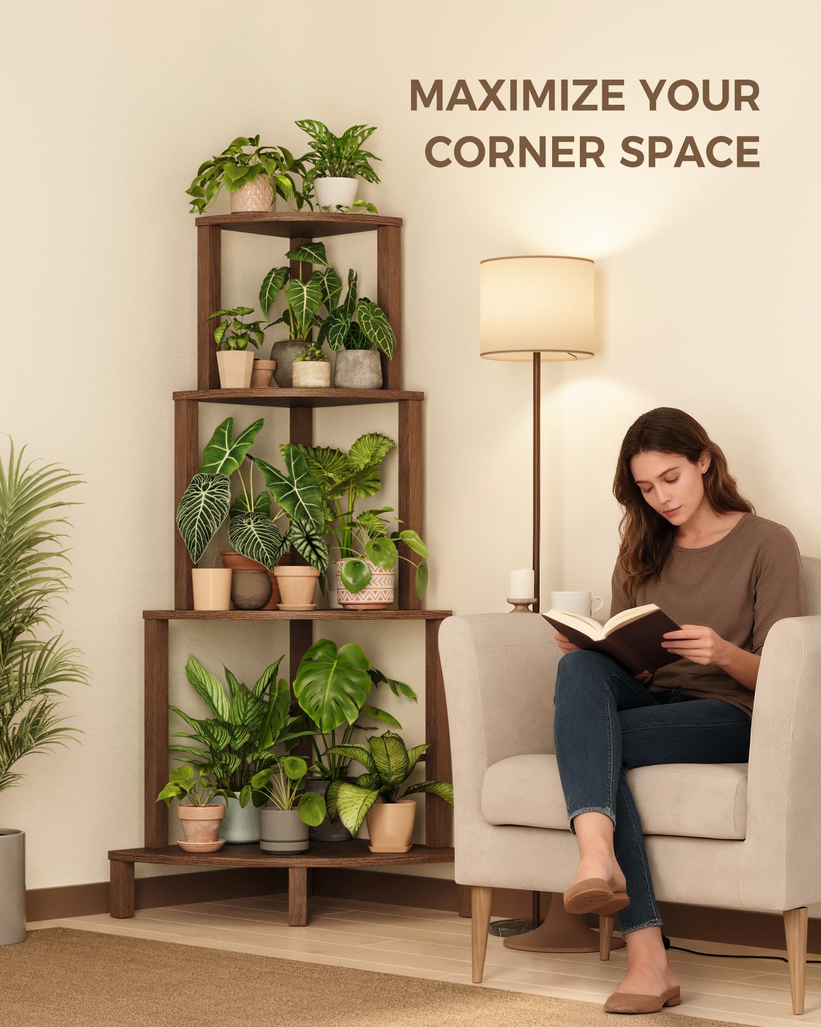 4-Tier Corner Plant Stand Wood Indoor Outdoor 60 Inch