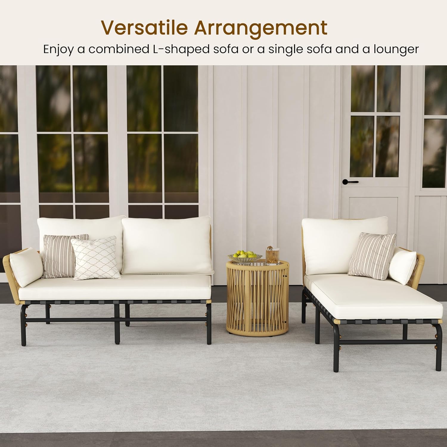 3-Piece L-Shaped Outdoor Patio Conversation Set