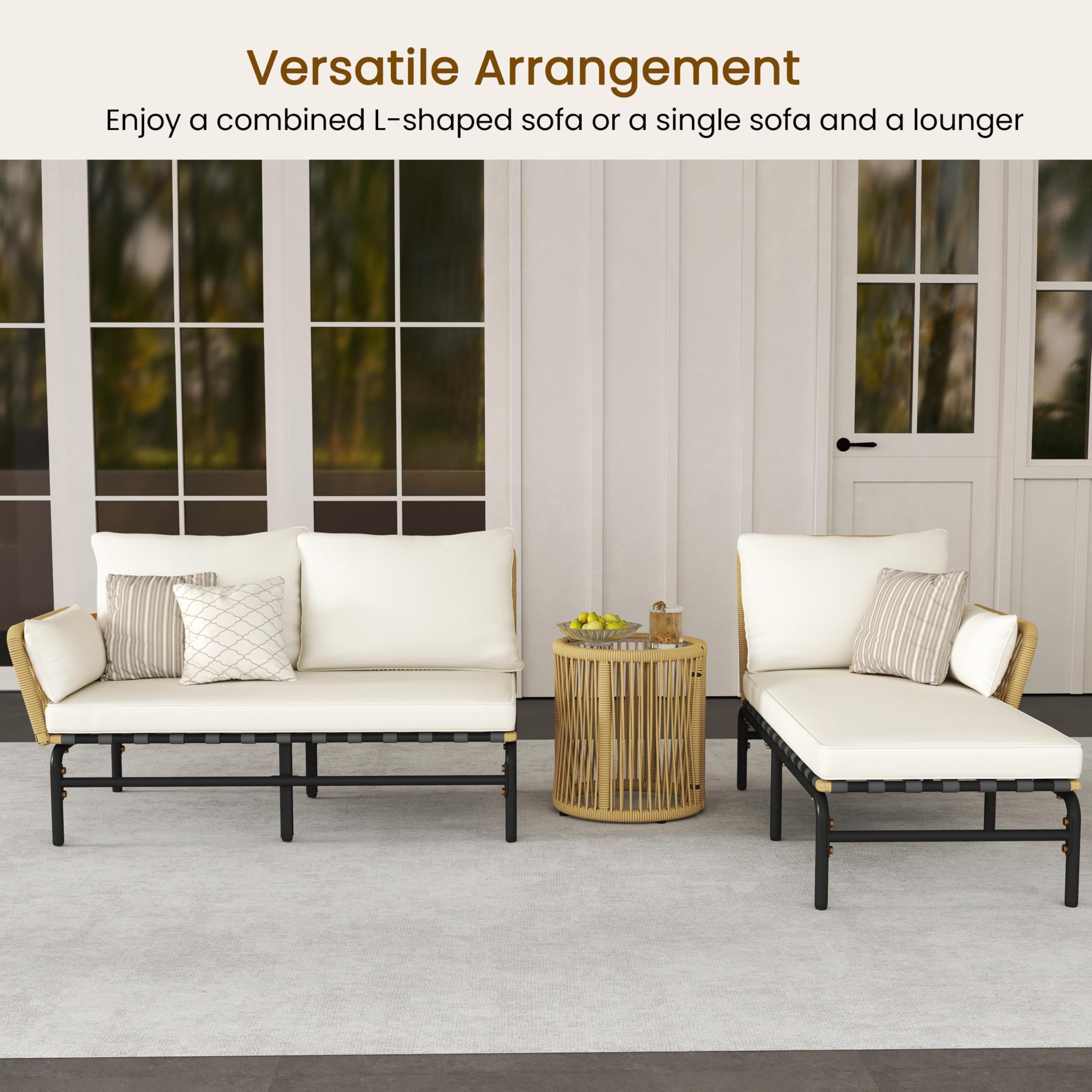3-Piece L-Shaped Outdoor Patio Conversation Set