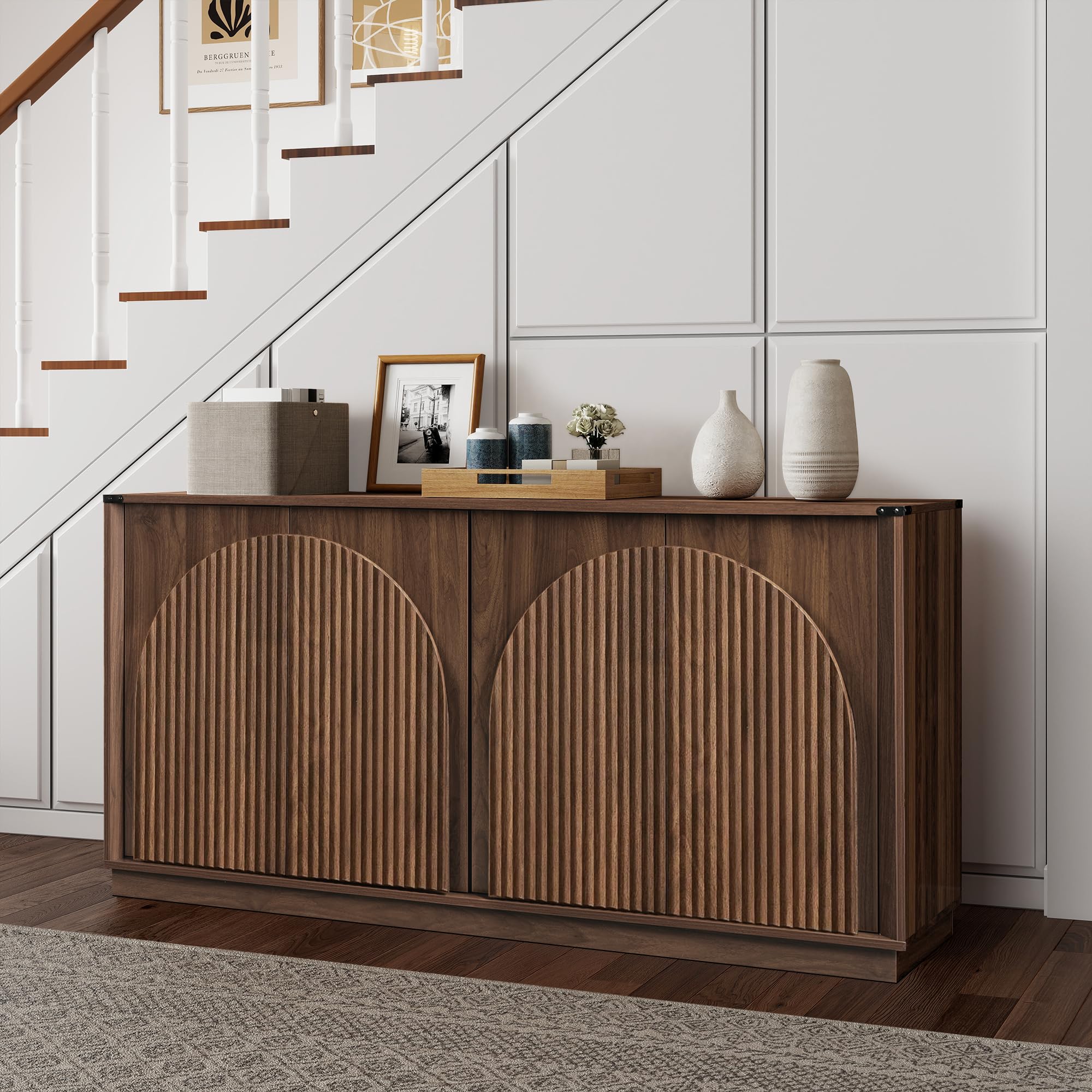 65" Fluted Sideboard Buffet Cabinet with Adjustable Shelves