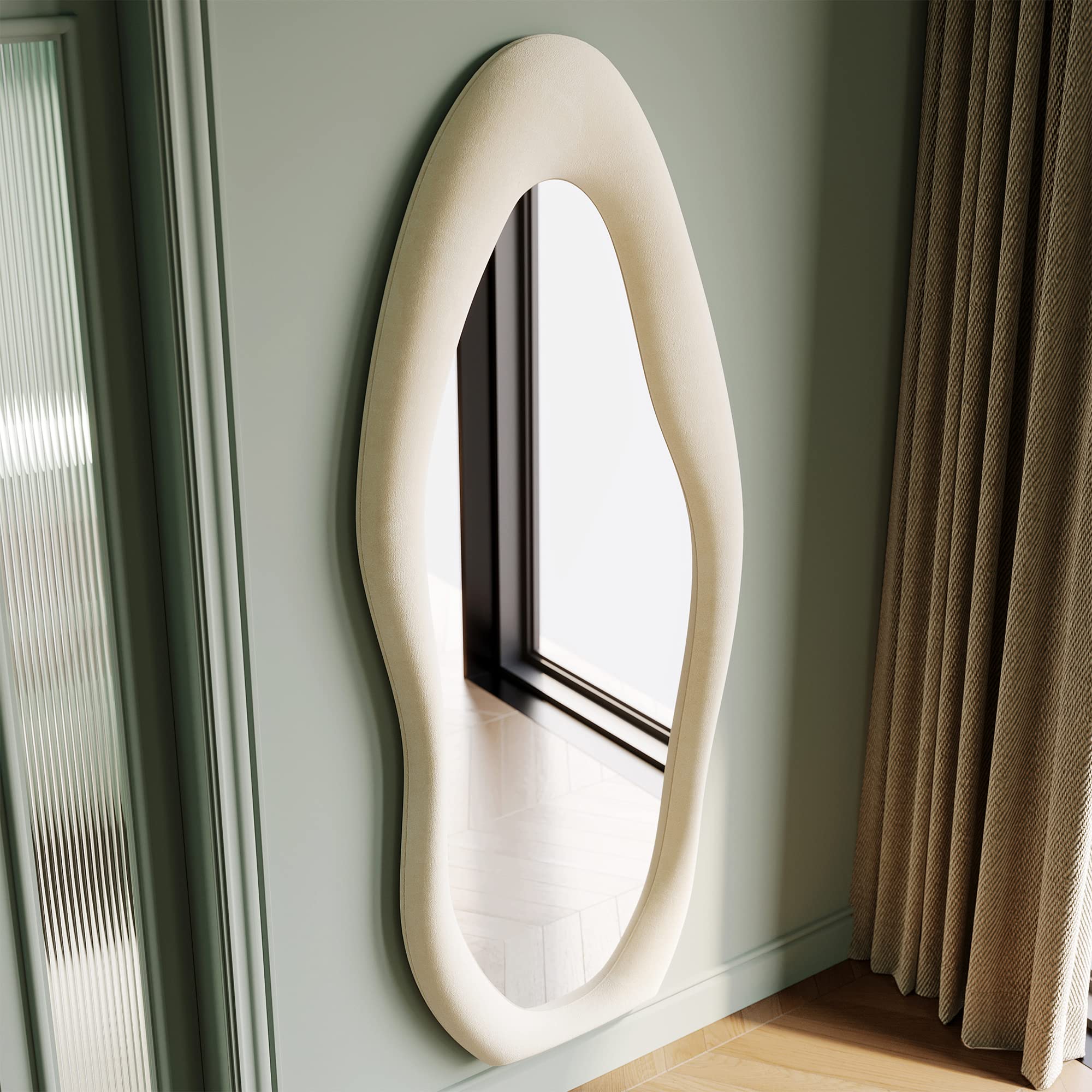 Full Length Wall Mirror 63" x 24" Flannel Wrapped Wooden Frame