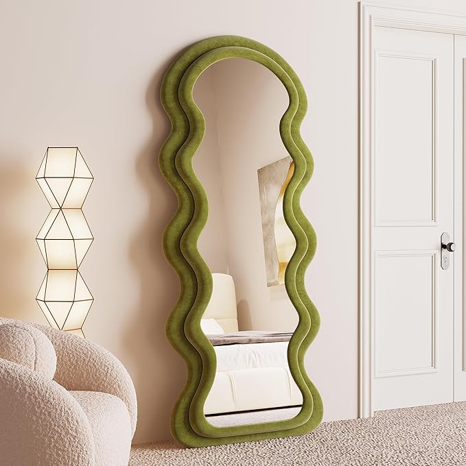 Full Length Wavy Arched Mirror 63x24 Inches White