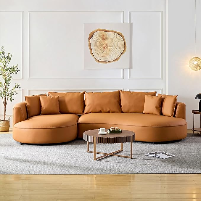 Curved Boucle Sectional Sofa with Right Chaise - Yellow