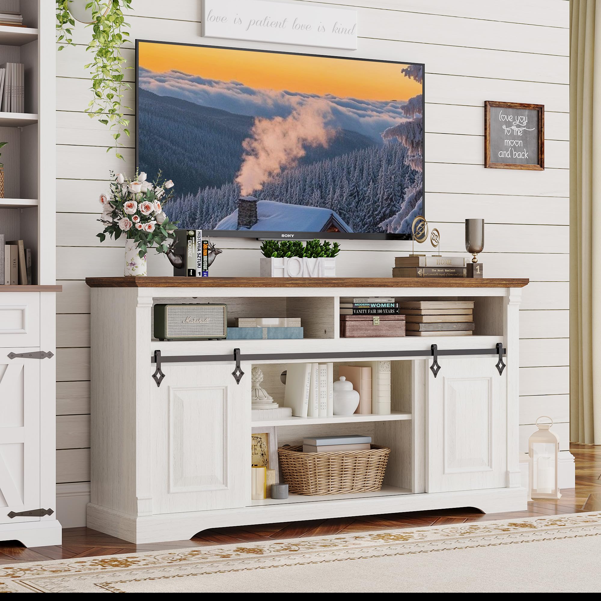 59" Farmhouse TV Stand with Sliding Barn Door