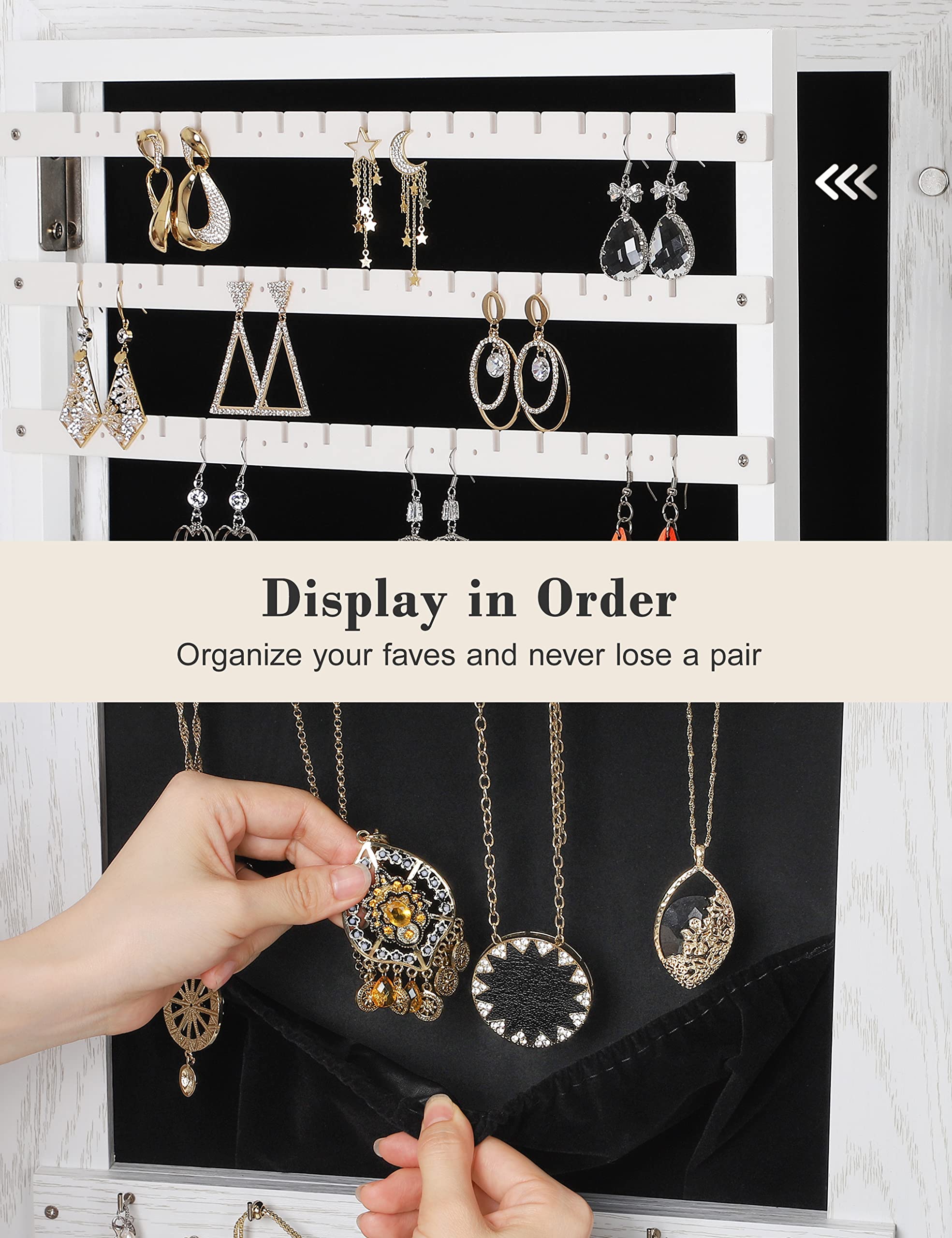 360° Swivel Jewelry Cabinet with Lights and Touch Screen Mirror