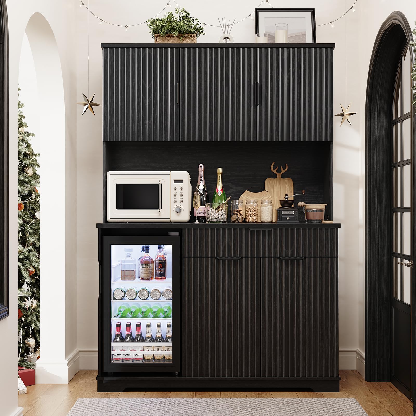 Kitchen Pantry Cabinet with Wine Fridge