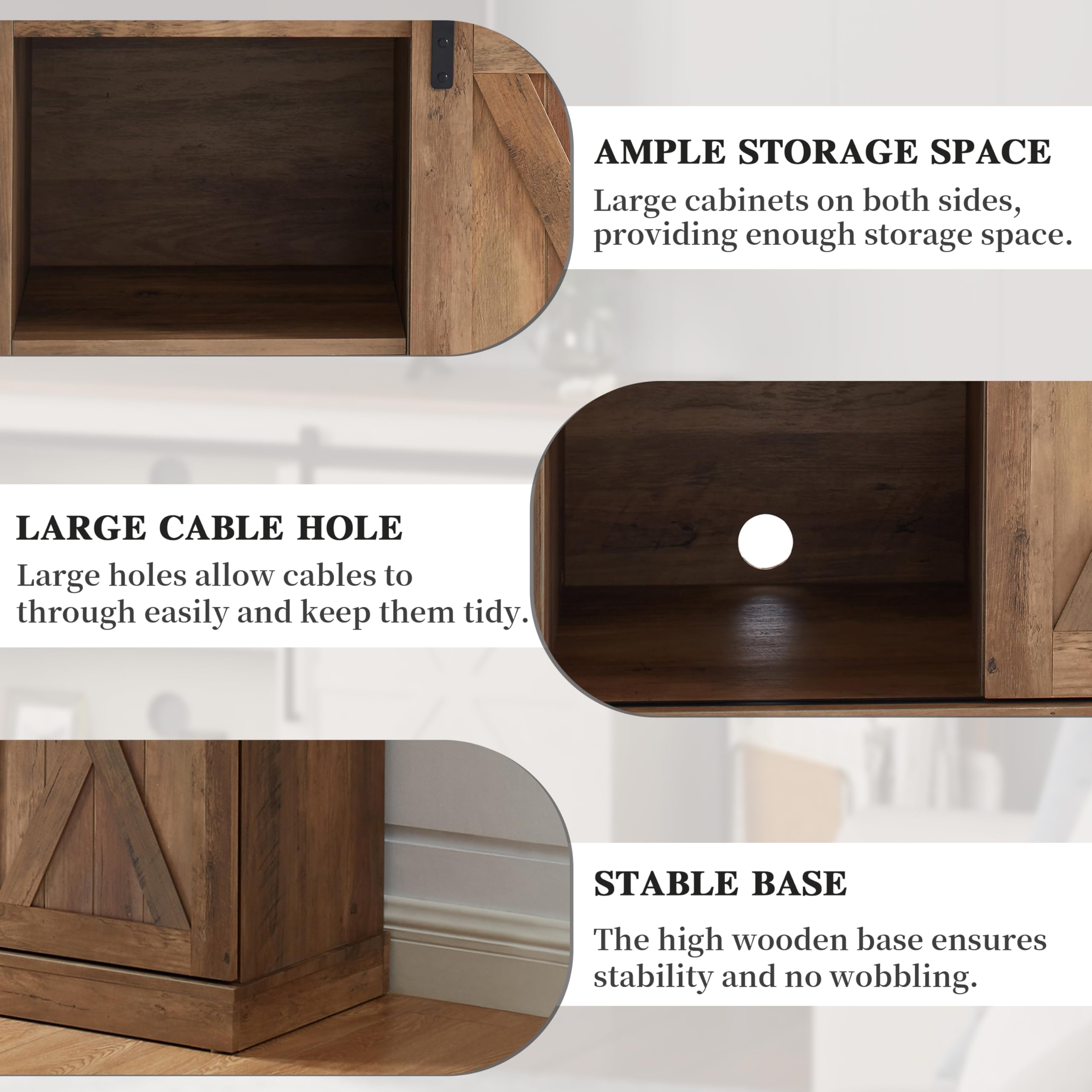 Farmhouse TV Stand with Sliding Barn Door for 60 Inch TV