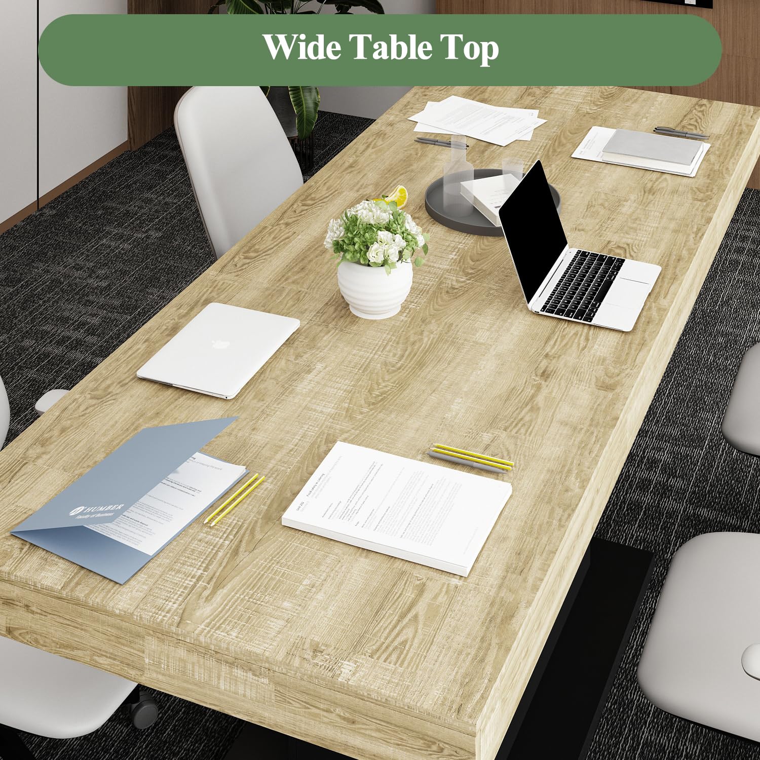 Extendable Conference Table 63-78.7 Inch Rectangle Meeting Table for 6-8 People